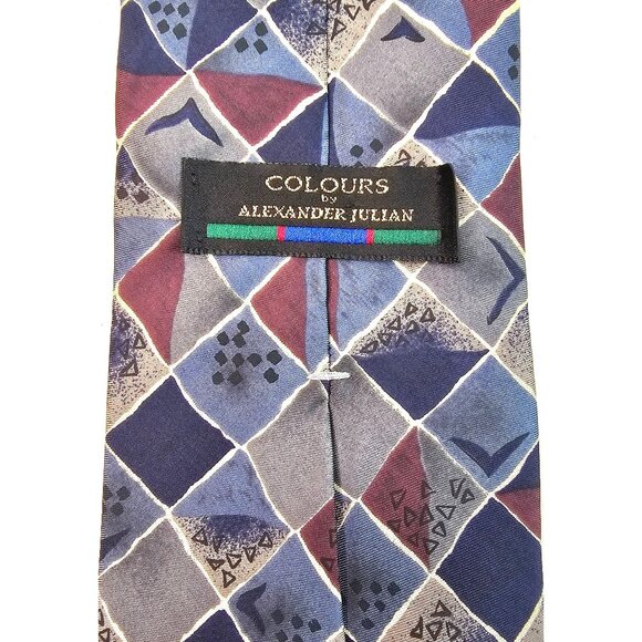 Colours by Alexander Julian Geometric Diamond Pattern Silk Mens Tie - Picture 4 of 9